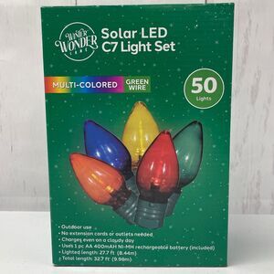 Winter Wonder Lane Solar LED C7 Light Set MultiColor Christmas Holiday 50 Lights